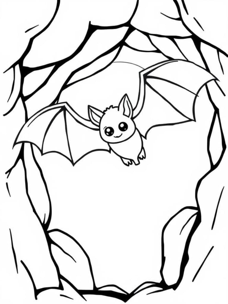 Free Bat Hanging in Rocky Cave Coloring Page PDF