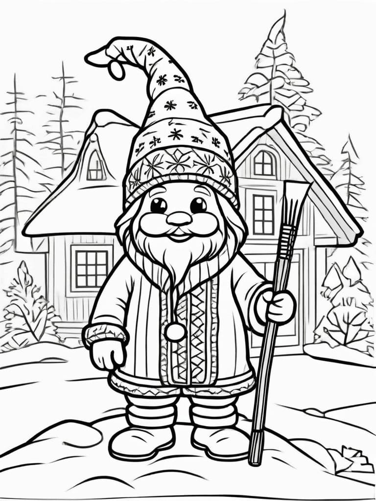 Gnome with Pom-Pom Hat coloring page for kids and adults
