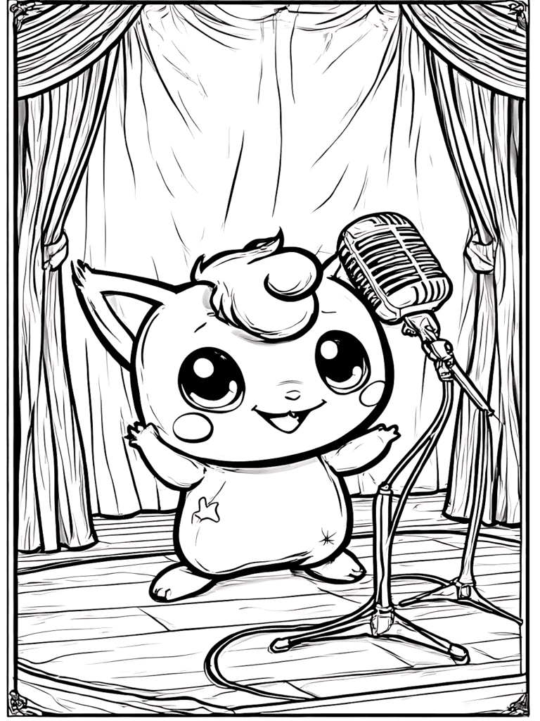 Jigglypuff on Spotlight Stage coloring page for kids and adults