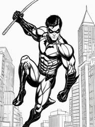 Nightwing with Escrima Sticks coloring preview