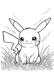 Pikachu Sitting in Lush Grass coloring preview