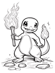 Charmander Carrying Flaming Torch coloring preview
