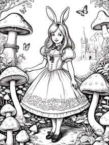 Alice in Wonderland with Bunny Ears coloring preview