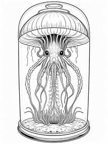 Alien Jellyfish in Laboratory Jar Coloring Page