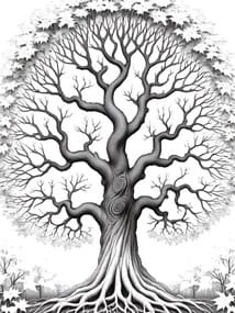 Autumn Tree with Twisted Branches Coloring Page