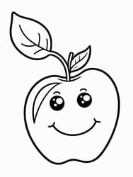 Apple with Eyes and Leaf coloring preview