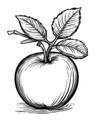 Ripe Apple with Fresh Leaves coloring preview