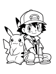 Trainer Ash with Pikachu coloring preview