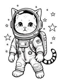 Astronaut Cat in Spacesuit Coloring Page