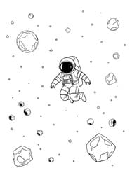 Astronaut Floating Among Planets