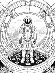 Free printable Colonist Astronaut Tending Plants