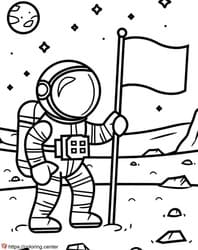 Astronaut Claiming Moon with Flag