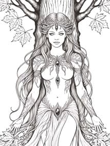 Dryad Tree Spirit with Leaf Crown Printable Page