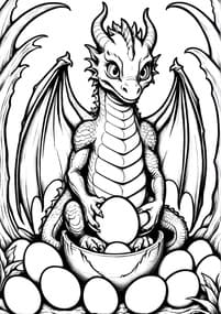 Baby Dragon Protecting Nest of Eggs coloring preview