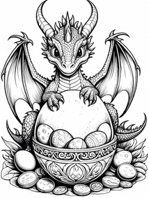 Baby Dragon Guarding Treasure Egg coloring preview