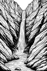 Waterfall in Rocky Canyon coloring preview
