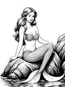 Mermaid Sitting on Ocean Rock coloring preview