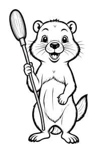 Cartoon Beaver Artist with Paintbrush