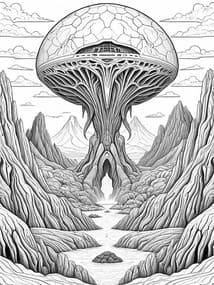 Biomechanical Alien Tree Spaceship Printable Page