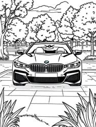 BMW Driving Among Trees coloring preview