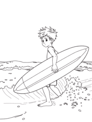 Young Surfer Walking to Waves coloring preview