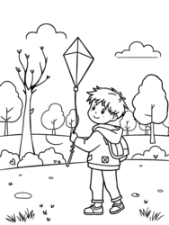 Happy Boy Holding Kite coloring preview