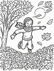 Boy Leaping into Leaf Heap coloring preview