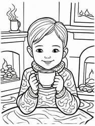 Boy Sipping Hot Cocoa coloring preview