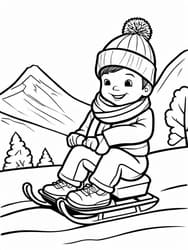 Boy Sledding Down Snowy Hill coloring preview