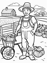 Boy in Overalls with Harvest Cart coloring preview