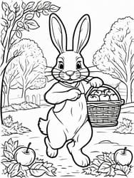 Bunny Gathering Apples in Orchard coloring preview