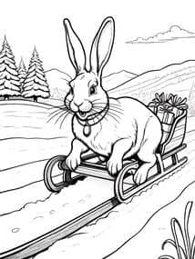 Bunny Hauling Gift Sled Downhill coloring preview