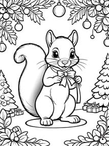 Squirrel in Ribbon Bow with Gifts coloring preview