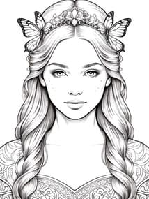Princess with Butterfly Tiara coloring preview
