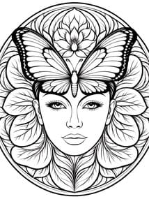 Free printable Butterfly Goddess Face with Lotus Crown