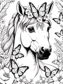 Unicorn with Butterflies and Floral Crown coloring preview