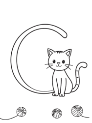 Cat Curled Around Letter C coloring preview