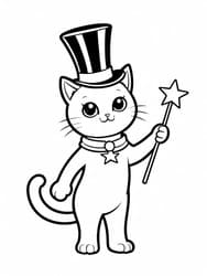 Cat in Striped Top Hat coloring preview