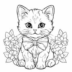 Kitten with Bow Tie and Flowers