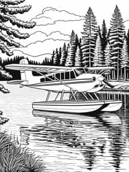 Cessna Bush Plane Docked on Lake coloring preview