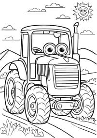 Cheerful Tractor with Face coloring preview