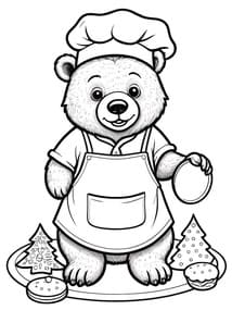 Chef Bear Decorating Holiday Cookies coloring preview
