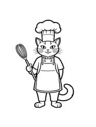Chef Cat Whisking in Apron Printable Page