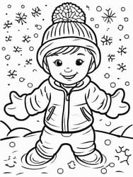 Child Catching Snowflakes coloring preview