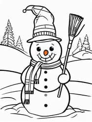 Snowman Leaning on Broom coloring preview