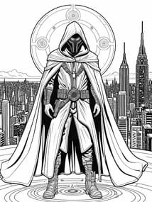 Cloaked Guardian Watching City Skyline Printable Page