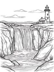 Coastal Lighthouse by Waterfall coloring preview