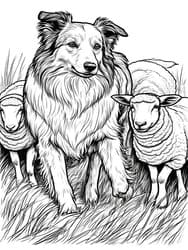 Collie with Sheep and Grass coloring preview