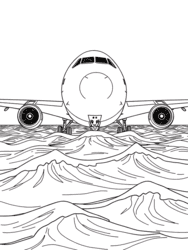 Airplane Above Ocean Swells coloring preview