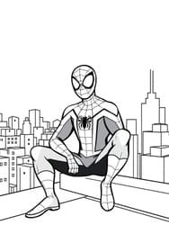 Spider-Man Sitting on City Rooftop coloring preview